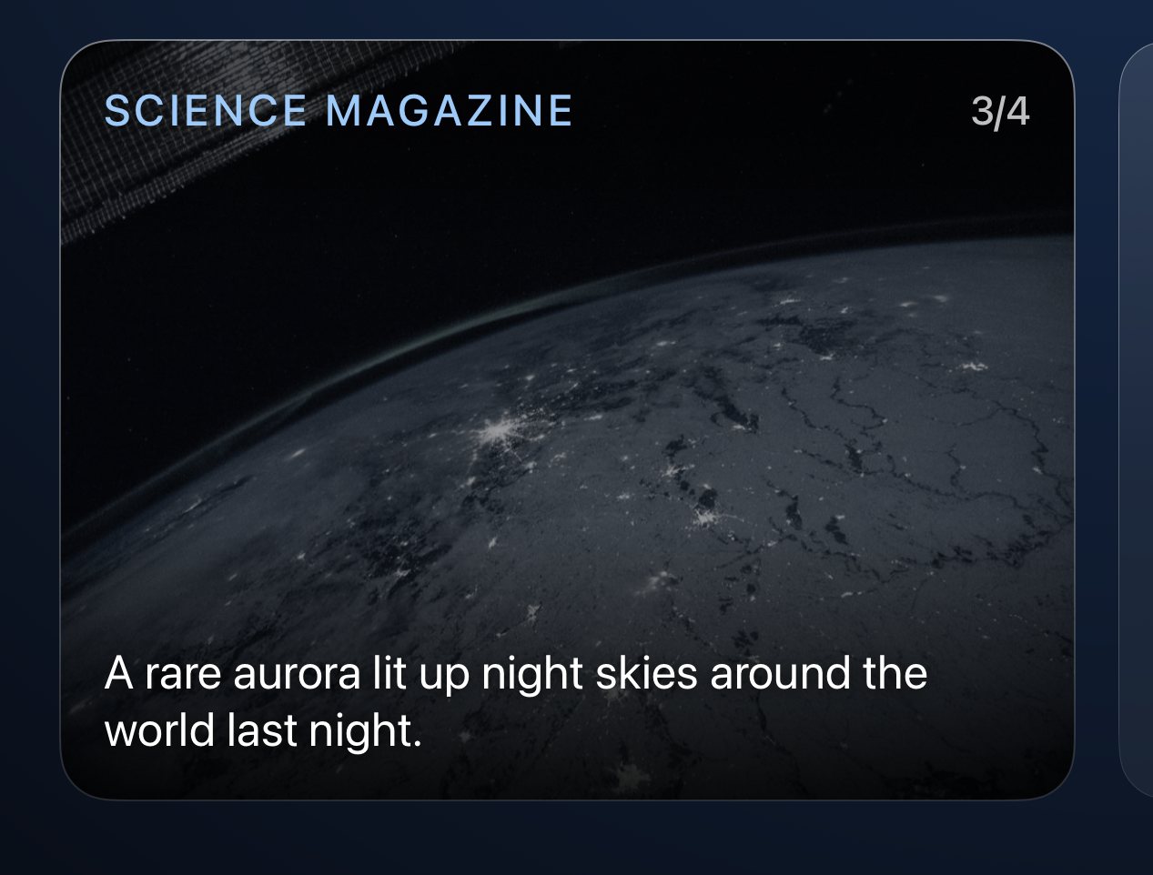 The Bluesky card, showing a public post from Science Magazine about an aurora, with an Earth-from-orbit photo