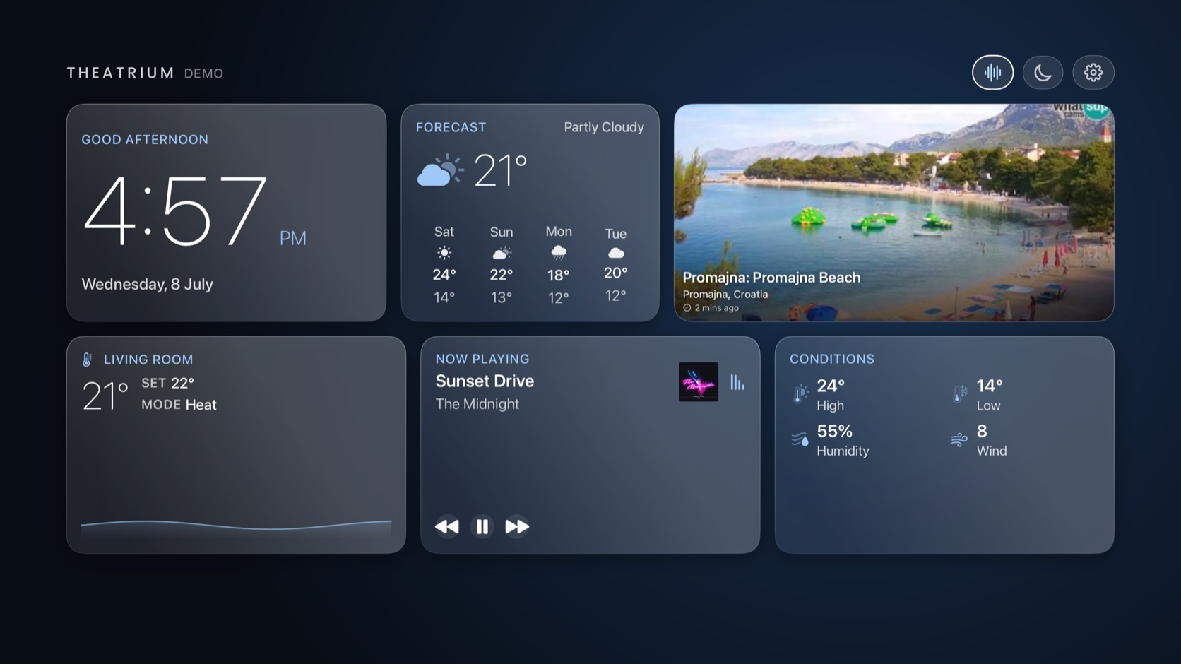 The Theatrium dashboard on an Apple TV