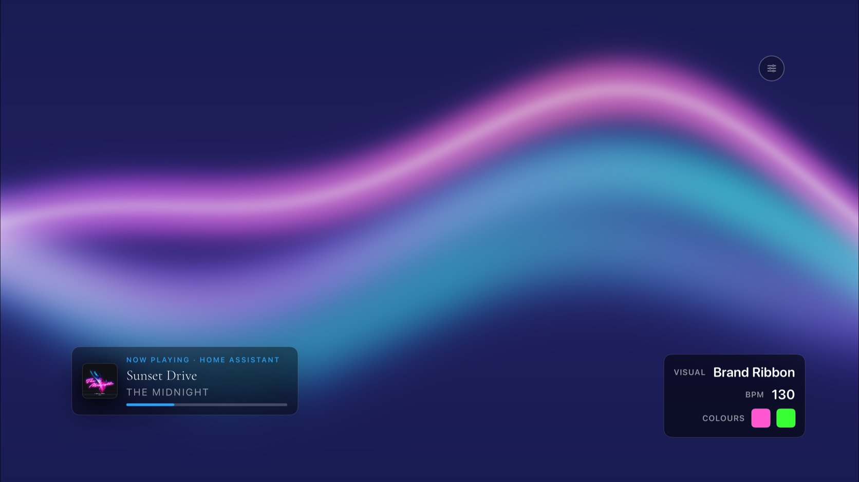 Theatrium music visualiser drifting in cyan and blue