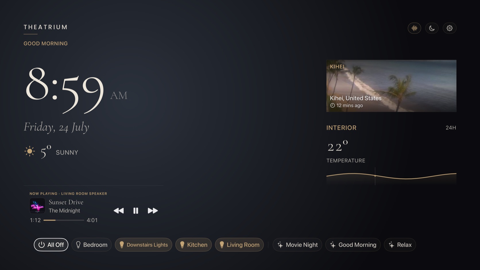 Theatrium Estate dashboard on an Apple TV