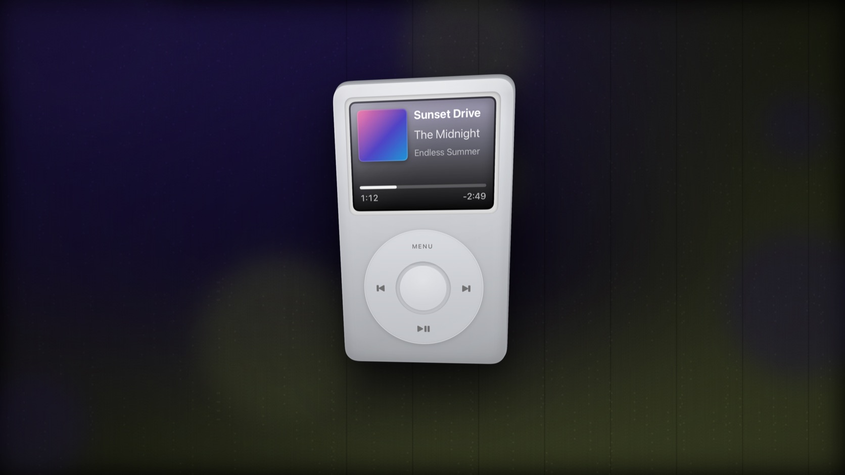 Theatrium’s new iPod visualiser: the original click-wheel iPod with the album playing on its screen
