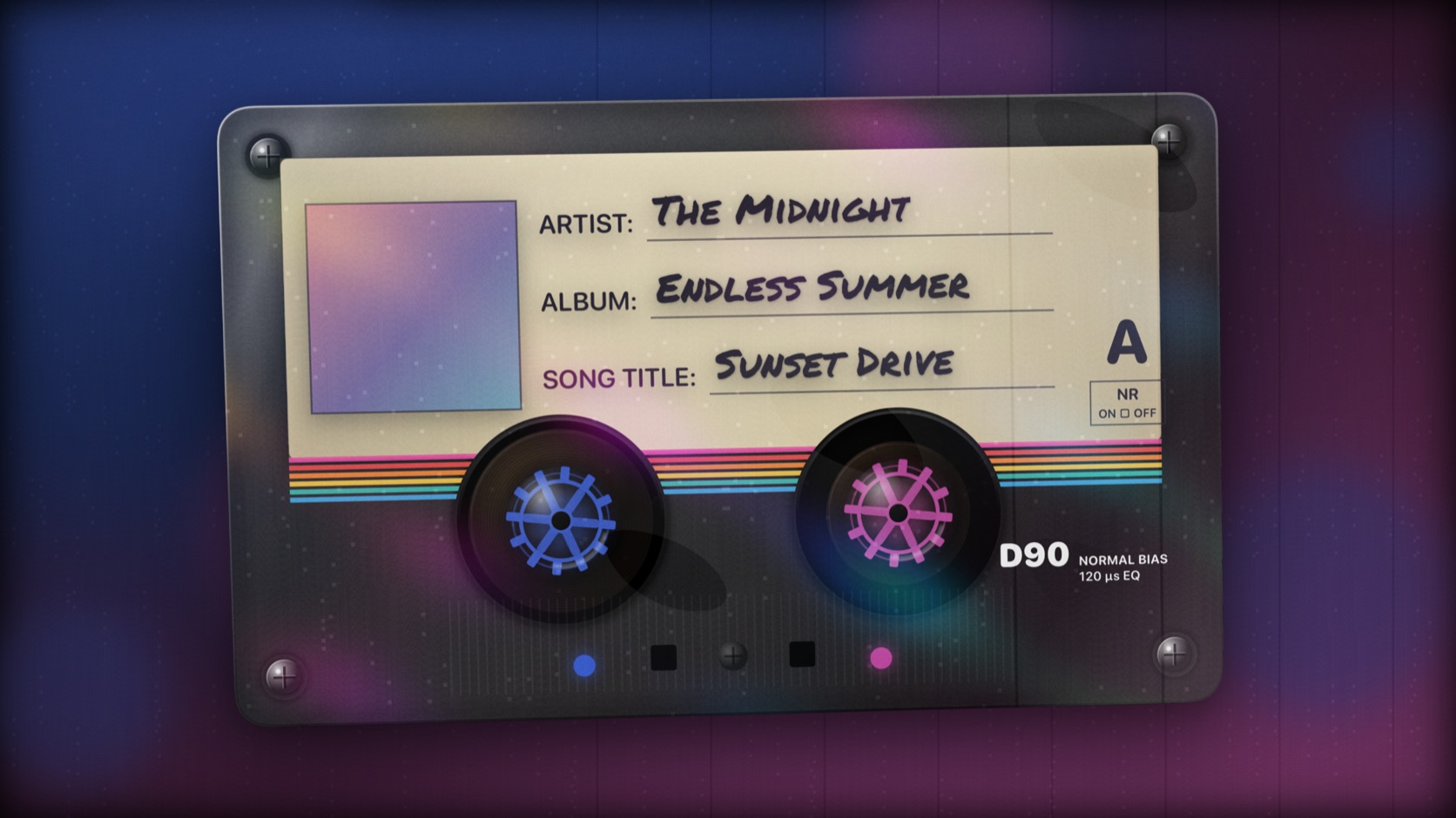 Theatrium’s new Mixtape visualiser: a clear cassette with a handwritten label and reels that spin to the track