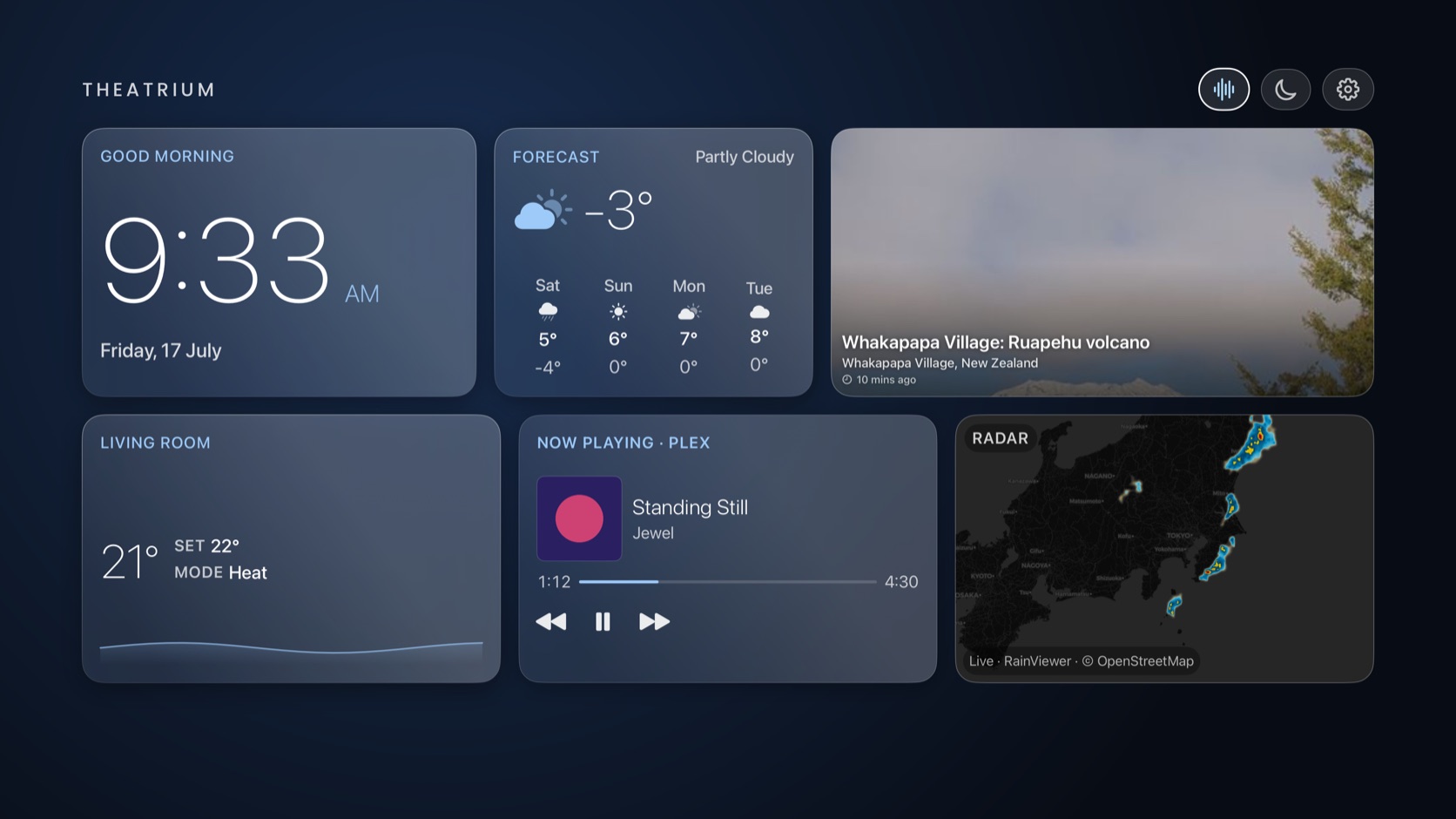 Theatrium’s redesigned now-playing card on the dashboard