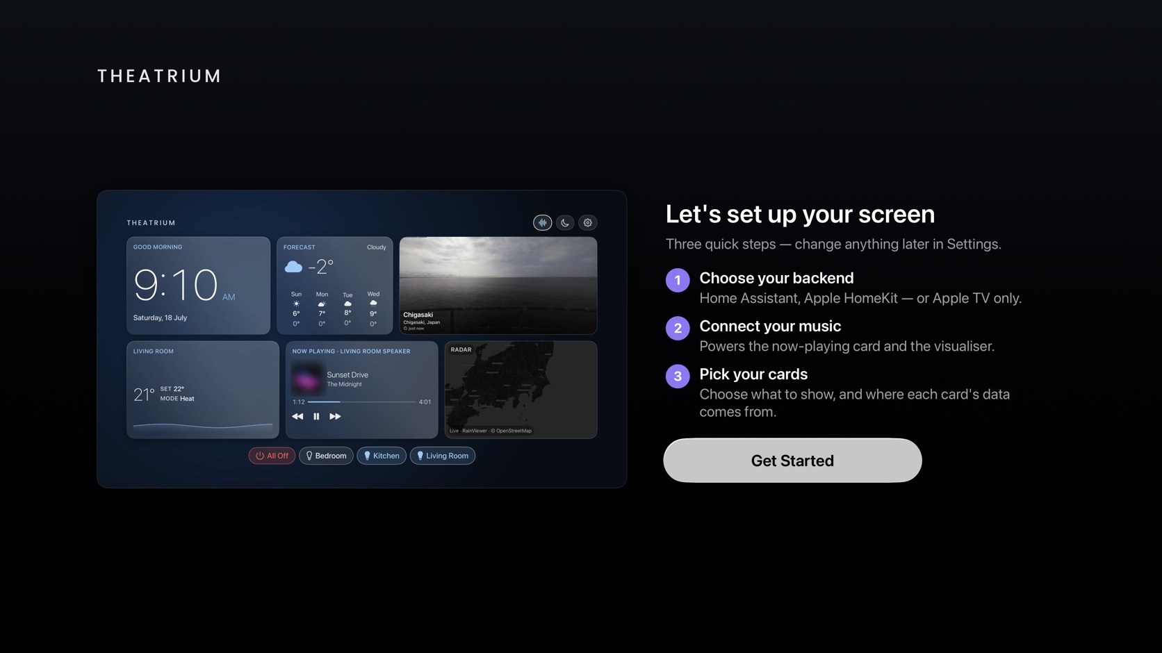 Theatrium’s new guided onboarding with a live dashboard preview and three setup steps