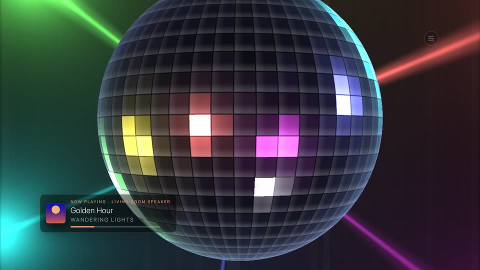 Theatrium’s Mirrorball visualizer scene on the Apple TV